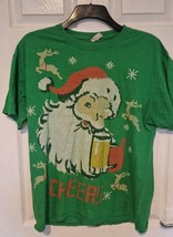 Christmas Santa CHEERS Green Cotton Shirt - Men&#39;s Size L - $4.96