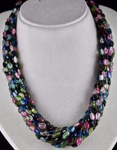 Natural Multi Tourmaline Cabochon Beads 10 L 985 Ct Gemstone Silver Necklace - £1,275.77 GBP