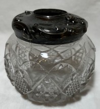 Antique Vanity Hair Pin Receiver Cut Glass With Ornate Silver Lid - $82.19