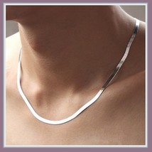 Flat Chevrons Silver Plated 18&quot; Herringbone Unisex Snake Link Chain Necklace - £23.55 GBP