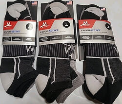 6 pr Mission Men  Vaporactive No Show Socks LARGE Sz 8.5-10 Black/Grey M... - $11.87