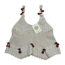 Rebellion Again Tank Top S Ivory Crochet Open Knit Cherry Applique Crop ... - $19.31