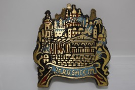 Vintage Solid Bronze Enamel Judaica Jerusalem Footed Napkin Holder Ilan Marked - £37.51 GBP