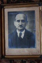 Antique Man Photo in Gilded Wooden Frame Glass and Ornate Brass Corners 17&quot; - $94.45