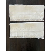 Cottage Core Crocheted Edge Set Of Two Vintage Standard Pillowcases - £11.12 GBP