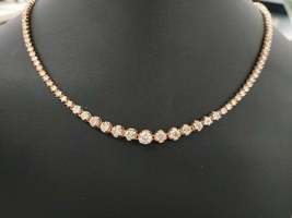 30Ct Round Cut Simulated Diamond Cluster Tennis Necklace 925 Silver Gold Plated - £179.07 GBP