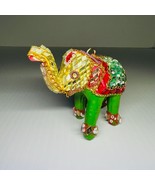 Elephant India Circus Lucky Jeweled Mirror Trunk Up Colorful Figurine - £7.88 GBP