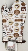 Fabric Printed Kitchen 12&quot; Oven Mitt Coffee Cups Brown Back Hs Home - £12.57 GBP