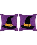 Set of 2 Witch Hat Pillow Covers 18x18 Purple Halloween Decorative Pillo... - $14.84