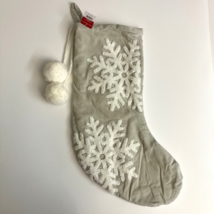 Wondershop Snowflakes 20&quot; Light Gray Christmas Stocking With Pom Poms - £10.26 GBP