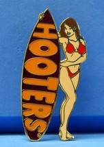 Hooters Surfer Girl Brunette Hair Purple Surfboard Red Bikini Bathing Suit Pin - £11.87 GBP