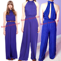 Forever21 Halter Open Back Wide Leg Pants Ruched Palazzo Overalls Club Jumpsuit - £63.92 GBP