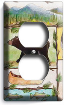 HUNTING CABIN FEVER MOOSE GRIZZLY BEAR FISHING OUTLET WALL PLATE ROOM HO... - £8.13 GBP