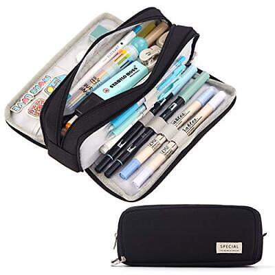 Primary image for Large Capacity Pencil Case 3 Compartment Pouch Pen Bag for School Teen Girl Boy