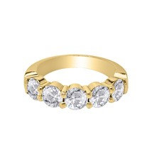 2.25CT Diamante Talla Redonda Cinco Piedra Anillo de Boda 14K Oro Amarillo Baño - £181.70 GBP