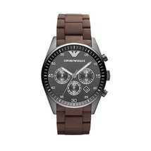 EMPORIO ARMANI AR5990 MEN´S SPORTIVO BROWN SILICONE WATCH - £222.70 GBP