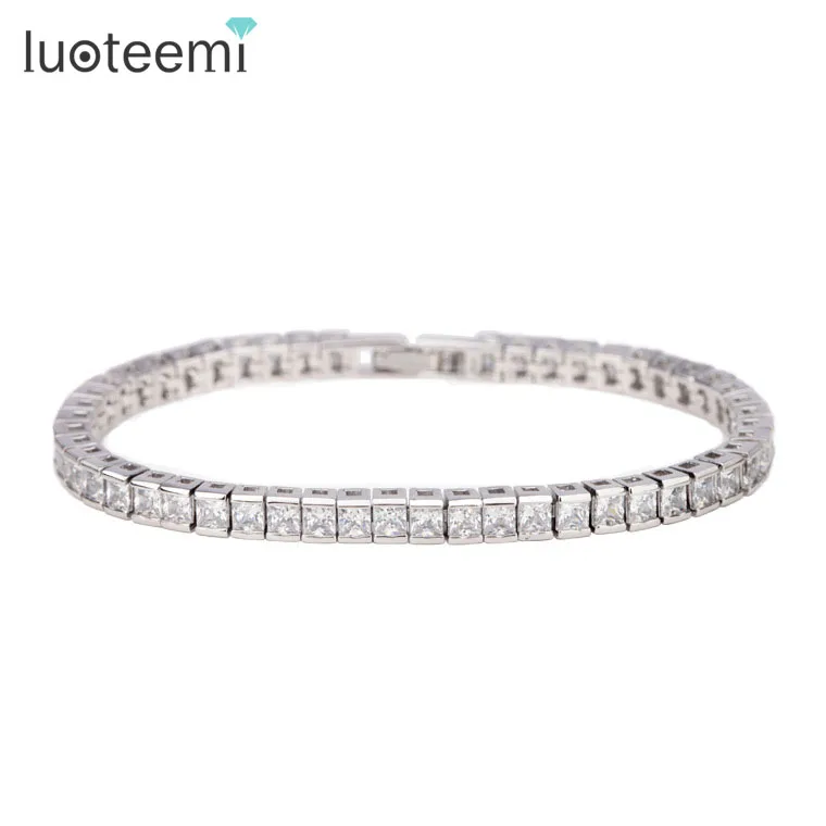 Brand Simple Style Full Square Cubic Zirconia Paved Bracelet for Women Luxury We - £20.89 GBP