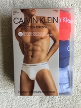 Calvin Klein Underwear 3 Pack Mans Hip Briefs Medium Red Blue Baby Blue Colors N - £17.95 GBP