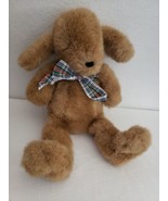 1987 Manhattan Toy Puppy Dog Plush Stuffed Animal Tan Brown Plaid Bow - £46.64 GBP