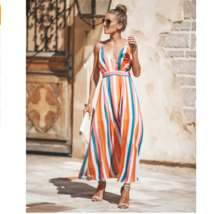 Sexy Color Matching Striped Strapless Back Dress - £26.34 GBP
