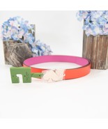 Kate Spade Pink Orange Leather Wide Gold Plated Buckle Reversible Belt M... - $87.17 CAD