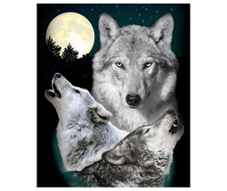NEW Moonlit Wolves Superweight Plush Raschel Throw Blanket 50 x 60 in. wolf trio - £8.36 GBP