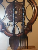 Vintage Large Wooden Spoon and Fork Set - Tiki Bar - Totem Wall Hanging ... - £78.45 GBP