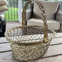Vintage Brass Wire Weave Woven Basket Swivel Handle French Country Farmhouse - £77.00 GBP