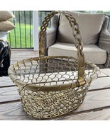 Vintage Brass Wire Weave Woven Basket Swivel Handle French Country Farmh... - £73.24 GBP