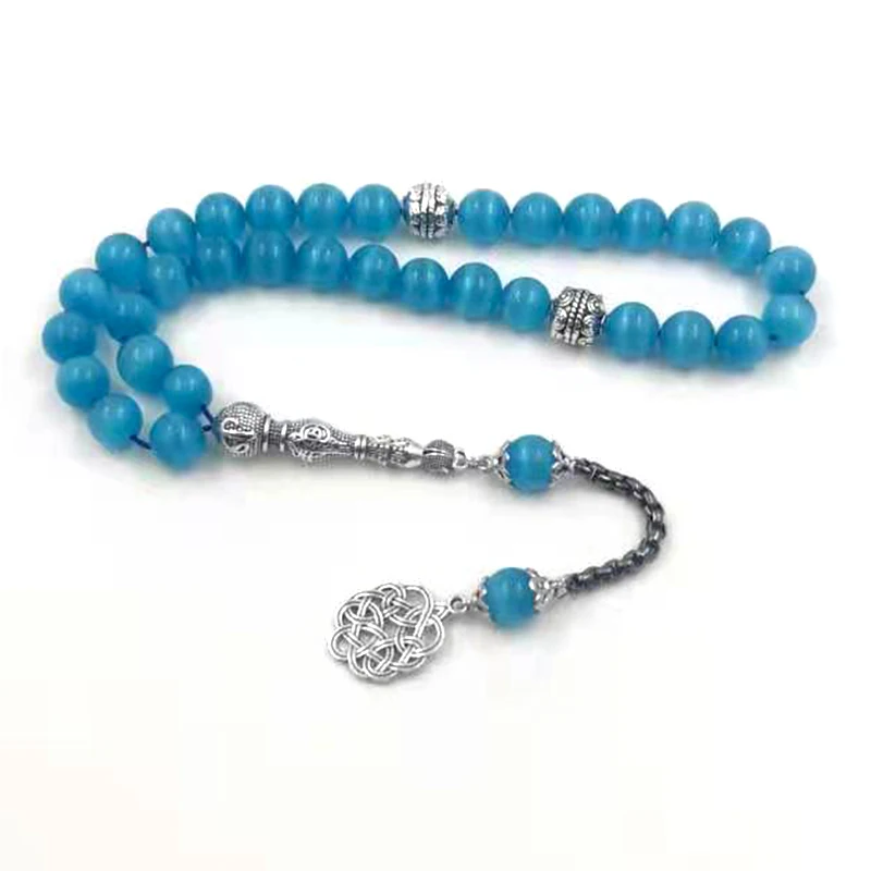 Tasbih Blue cat eye stone 33beads bracelet misbaha stone Rosary bead turkish jew - £43.75 GBP