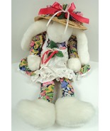 Vintage Large Bunny Rabbit w/ Straw Hat - Strawberry Themed - 22&quot; - For ... - £21.69 GBP