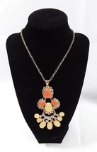 J Crew Orange Yellow Rhinestone Gold Tone 32&quot; Pendant Necklace Signed EUC - £7.73 GBP