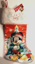 Disney MICKEY MOUSE Christmas Stocking White Fur Cuff Red Satin NEW WITH... - £10.32 GBP
