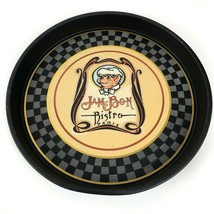 Dept 56 metal tray Jam-Bon Pig Chef Round Serving Tin checker decor - $12.83