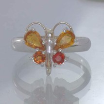 Yellow Orange Red Sapphire 925 Sterling Butterfly Ring size 7.5 Prong Design 48 - £72.53 GBP