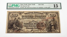 1882 Brown Back National Currency Note Fr #496 Hanover NB Ch #1352 Fine 15 - $2,598.75