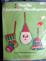 Bucilla Christmas Needlepoint Santa Stocking Bell Painted Ornaments #603... - $29.67