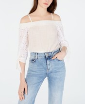 BCX Womens Off the shoulder Eyelet Top,Off White,Large - $46.80