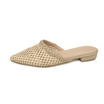 Women&#39;s Pointed Low Heel Slippers Summer Cane Woven Rattan Grass Sandals Beach S - £26.29 GBP