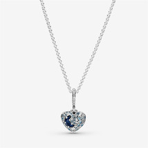 Sterling Silver Pandora Sparkling Blue Moon & Stars Heart Necklace,Gift For Her - £20.04 GBP