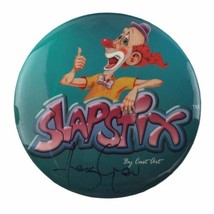 Vintage 1990s Slapstix Clown Figurines Signed Pinback Button Round Metal 3&quot; - £7.44 GBP