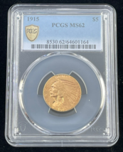 1915 G$5 Gold Indian Half Eagle Graded by PCGS as MS62-
show original ti... - $1,583.53
