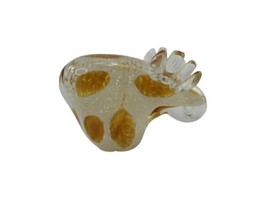 Hand Blown Art Glass Moose Figurine Paperweight Gold White Clear Spattered - $12.63