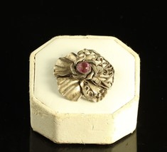 Vintage Pink Tourmaline &amp; Sterling Flower 1940s Hobé Brooch - £159.04 GBP