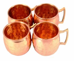 Pure  Copper Moscow Mule Beer Mug Cup Barware Brass Handle 500ml  Set of 4 Pcs - £32.33 GBP
