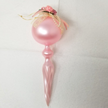 Teardrop Dagger Christmas Ornament Glass Pink Flower Vintage - £12.03 GBP