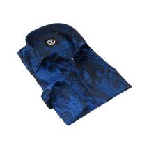 Men's Silky Paisley Floral Shirt By JT Milano AVM Slim Fit 6002-34 Royal Blue image 6