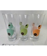 Drinking Glass Tumbler Orange Green Circles Olives About 7 Inch - $25.95