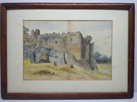 Antique 1896 Painting Dunstaffnage Castle, Signed C. Yangham, 23 x 34 cm - £283.13 GBP
