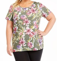 allbrand365 designer Womens Activewear Floral Print Keyhole Back T-Shirt,XS - £23.87 GBP